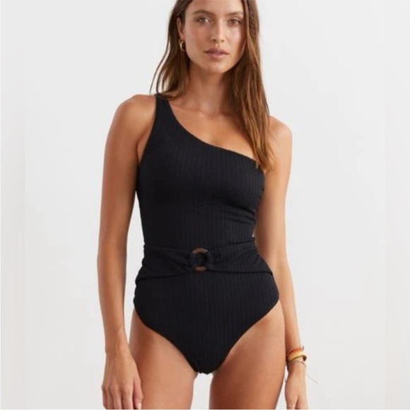 NEW Free People X Boteh RA Kleio one shoulder one piece in black belted